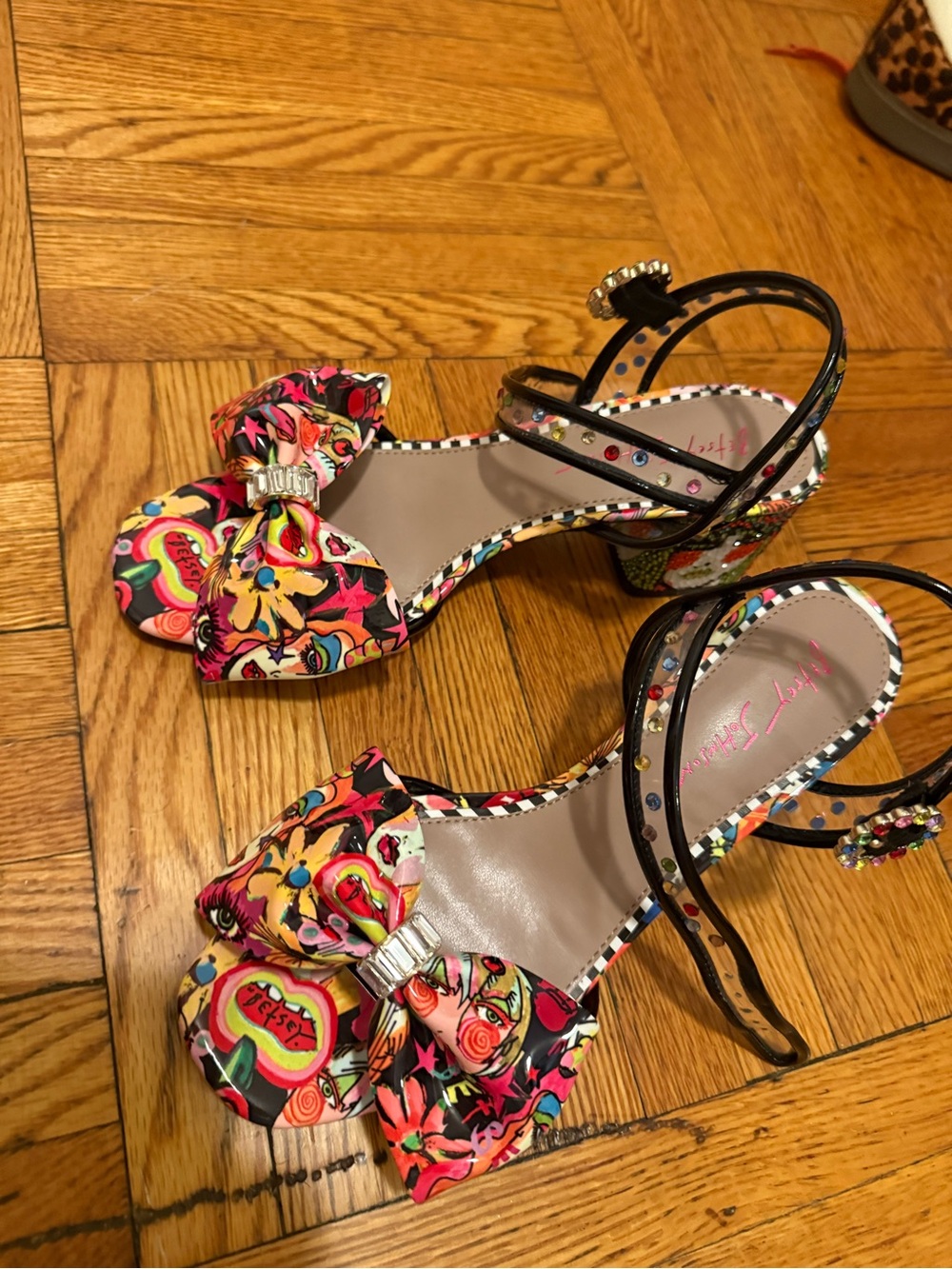 Like New!! Betsey Johnson Multicolor Embellished Block Heel Sandals - Picture 6 of 12